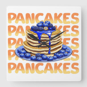 Pancakes Topped with Blueberries Square Wall Clock