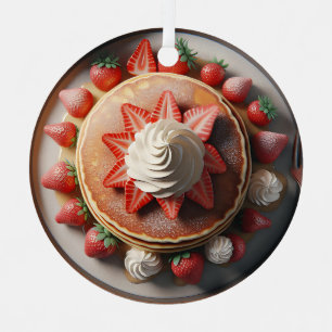 Pancakes Whipped Cream and Strawberries Christmas Metal Tree Decoration