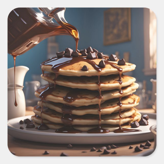 Pancakes with Chocolate Chips. Square Sticker (Front)