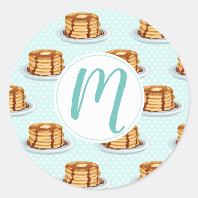 Pancakes with Maple Syrup & Polkadot Pattern Classic Round Sticker (Front)