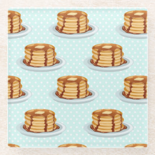 Pancakes with Maple Syrup & Polkadot Pattern Glass Coaster