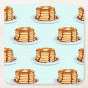 Pancakes with Maple Syrup & Polkadot Pattern Square Paper Coaster