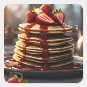 Pancakes with Strawberries Square Sticker