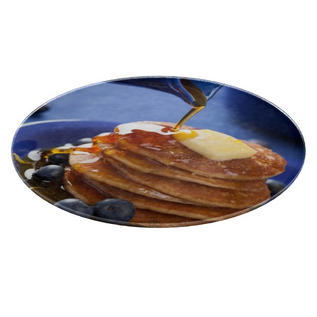 Pancakes with syrup and blueberry cutting board (Corner)