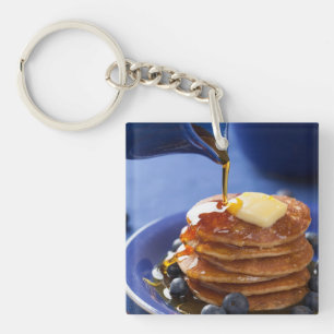 Pancakes with syrup and blueberry key ring