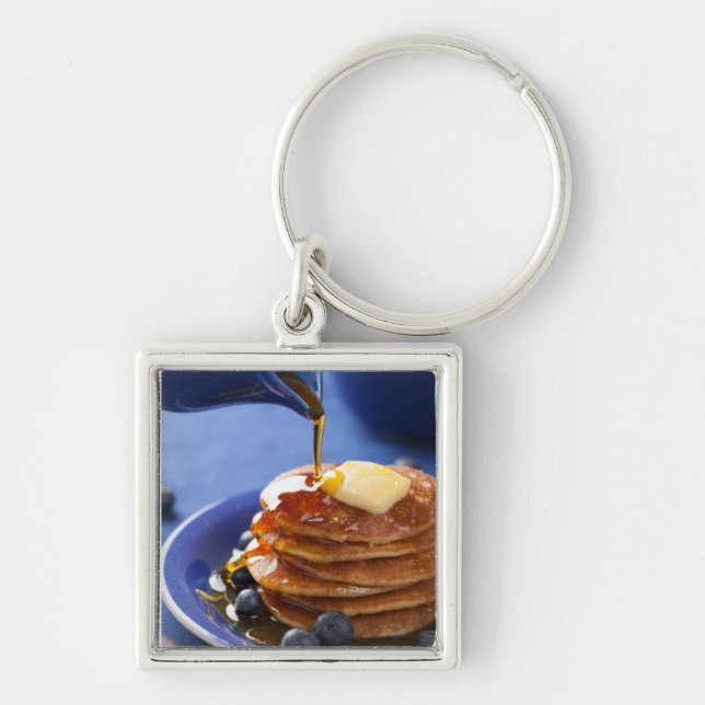 Pancakes with syrup and blueberry key ring (Front)