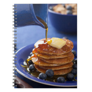 Pancakes with syrup and blueberry notebook
