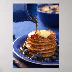Pancakes with syrup and blueberry poster