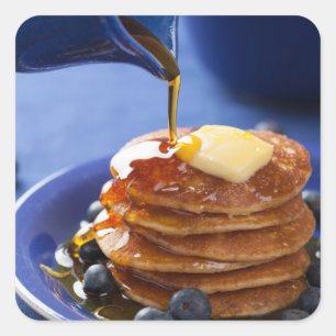Pancakes with syrup and blueberry square sticker