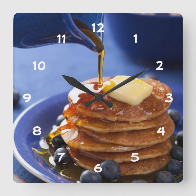Pancakes with syrup and blueberry square wall clock (Front)