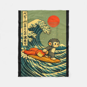 Panchi kun baby monkey punch great wave surfing fleece blanket