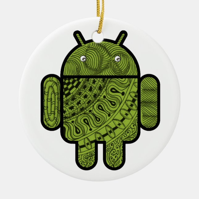 Pancho Doodle Character for the Android™ robot Ceramic Tree Decoration (Front)