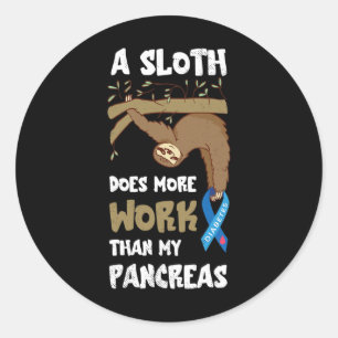 Pancreas Diabetes Awareness Work Sloth Type One Di Classic Round Sticker