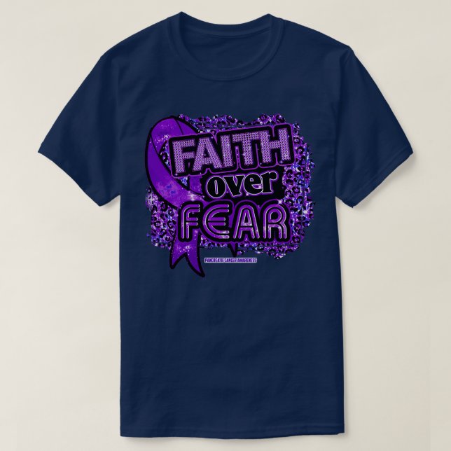Pancreatic awareness Ribbon Faith Over Fear Leopar T-Shirt (Design Front)