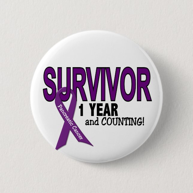 Pancreatic Cancer 1 YEAR SURVIVOR 6 Cm Round Badge (Front)