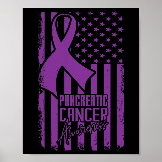 Pancreatic Cancer Awareness American Flag Purple R Poster (Front)
