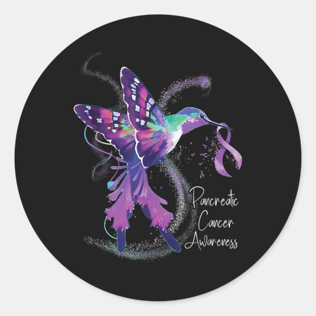 Pancreatic Cancer Awareness Hummingbird Purple Classic Round Sticker (Front)