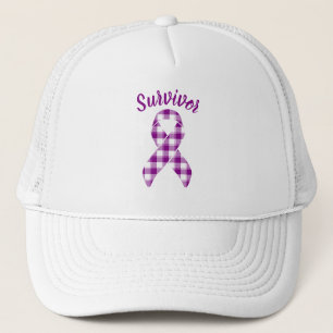 Pancreatic Cancer Awareness Plaid Purple Ribbon Trucker Hat