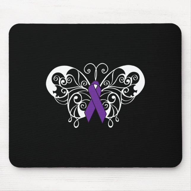Pancreatic Cancer Awareness  Purple Ribbon Butterf Mouse Pad (Front)