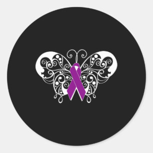 Pancreatic Cancer Awareness Purple Ribbon Butterfl Classic Round Sticker