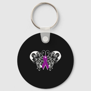 Pancreatic Cancer Awareness Purple Ribbon Butterfl Key Ring