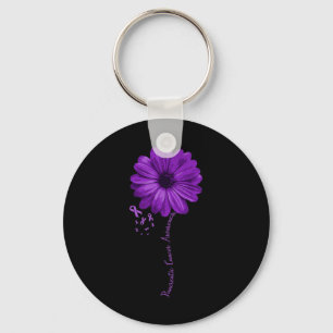 Pancreatic Cancer Awareness Purple Ribbon Floral G Key Ring