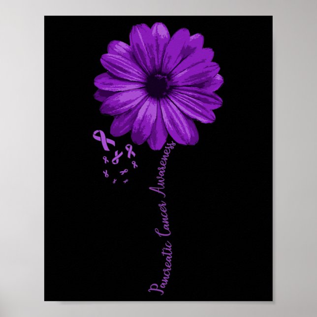 Pancreatic Cancer Awareness Purple Ribbon Floral G Poster (Front)