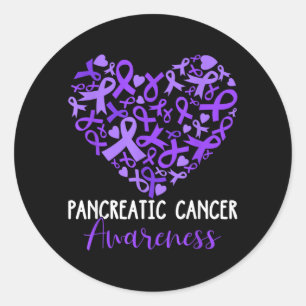 Pancreatic Cancer Awareness Purple Ribbon Heart Classic Round Sticker