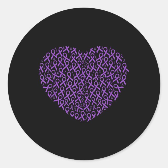 Pancreatic Cancer Awareness Purple Ribbon Heart Classic Round Sticker (Front)