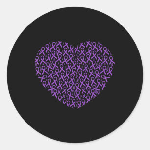Pancreatic Cancer Awareness Purple Ribbon Heart Classic Round Sticker