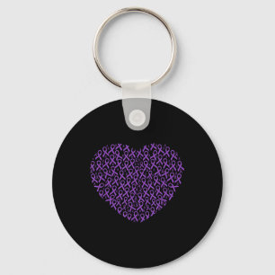 Pancreatic Cancer Awareness Purple Ribbon Heart Key Ring
