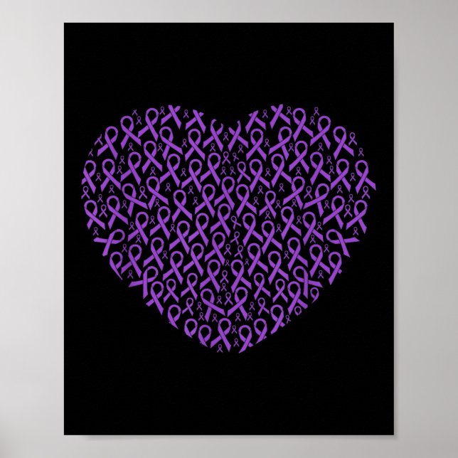 Pancreatic Cancer Awareness Purple Ribbon Heart Poster (Front)