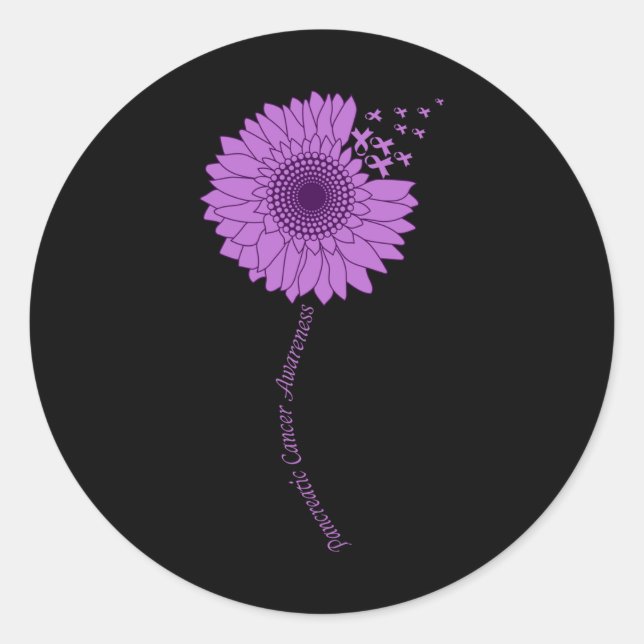 Pancreatic Cancer Awareness Sunflower Purple Classic Round Sticker (Front)