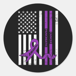 Pancreatic Cancer Awareness  USA American Flag  Classic Round Sticker