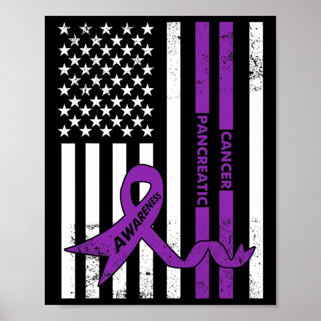 Pancreatic Cancer Awareness  USA American Flag  Poster (Front)