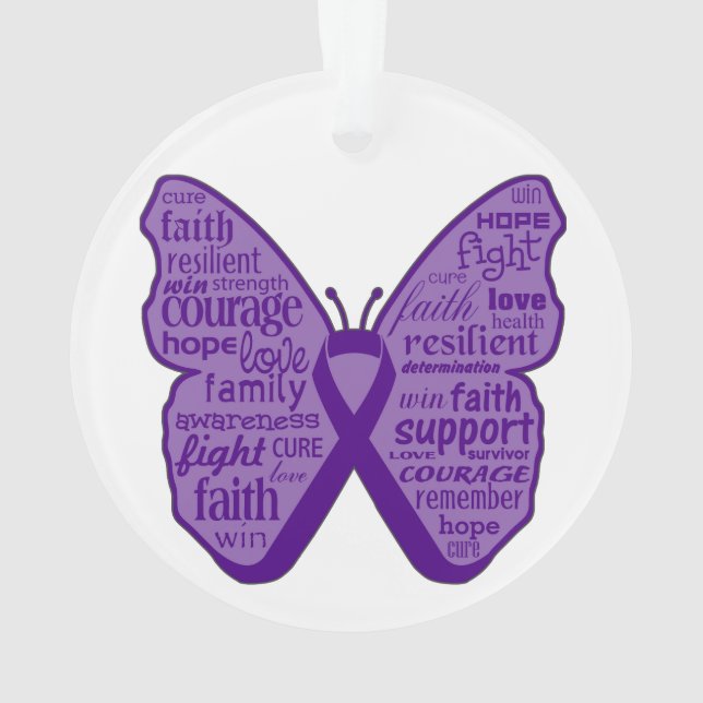 Pancreatic Cancer Butterfly Collage of Words Ornament (Back)