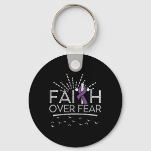 Pancreatic Cancer Faith over Fear Purple Ribbon  Key Ring