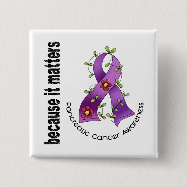 Pancreatic Cancer Flower Ribbon 3 15 Cm Square Badge (Front)