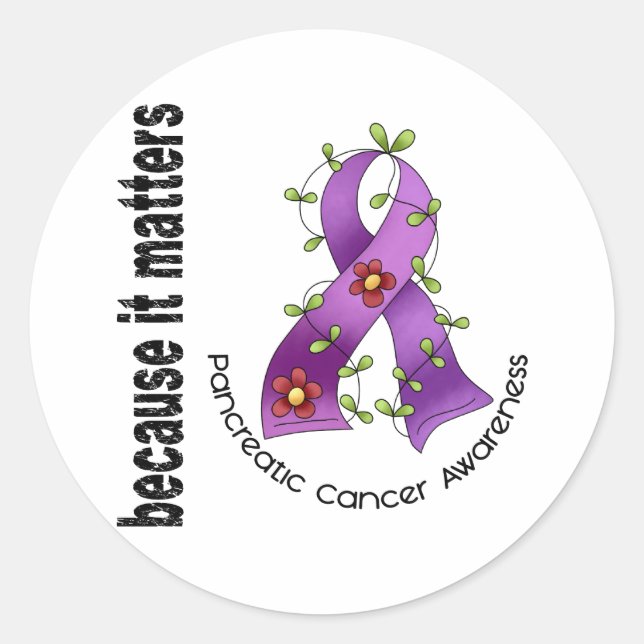 Pancreatic Cancer Flower Ribbon 3 Classic Round Sticker (Front)
