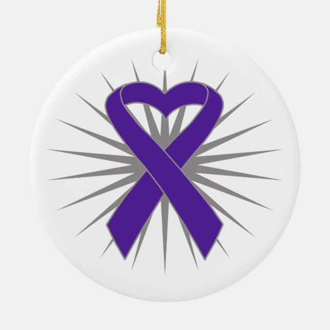 Pancreatic Cancer Heart Ribbon Ceramic Ornament (Back)