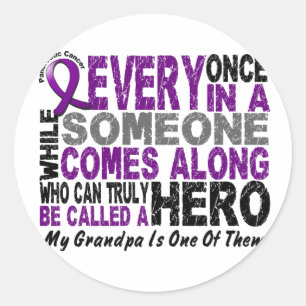 Pancreatic Cancer HERO COMES ALONG 1 Grandpa Classic Round Sticker