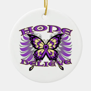 Pancreatic Cancer Hope Believe Butterfly Ceramic Tree Decoration