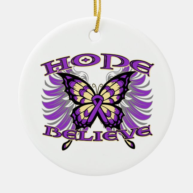 Pancreatic Cancer Hope Believe Butterfly Ceramic Tree Decoration (Front)