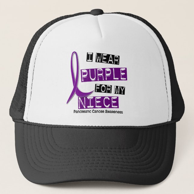 Pancreatic Cancer I WEAR PURPLE 37 Niece Trucker Hat (Front)