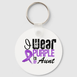 Pancreatic Cancer I Wear Purple Ribbon AUNT Key Ring