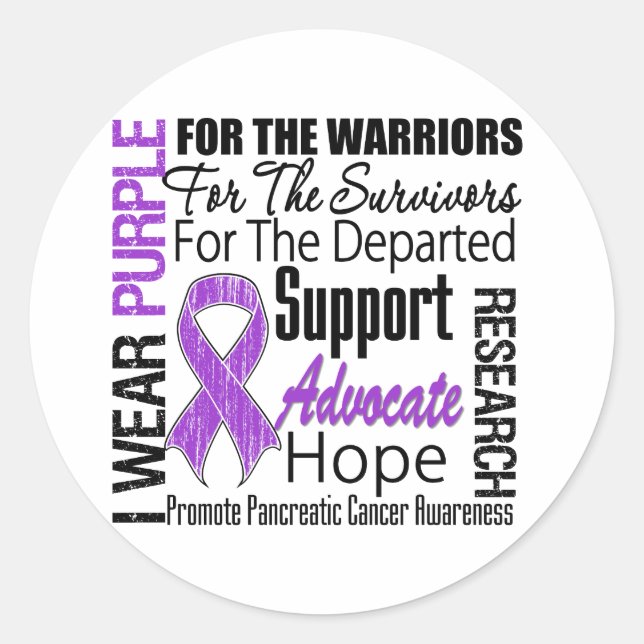 Pancreatic Cancer I Wear Purple Ribbon TRIBUTE Classic Round Sticker (Front)