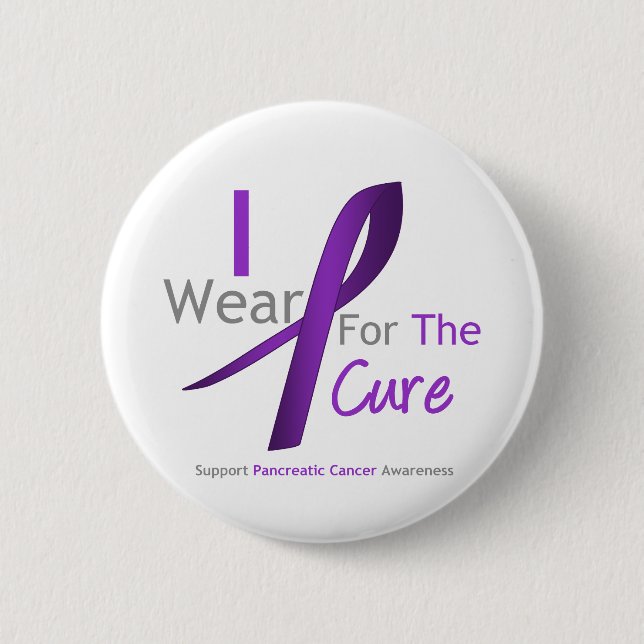 Pancreatic Cancer Purple Ribbon For The Cure 6 Cm Round Badge (Front)