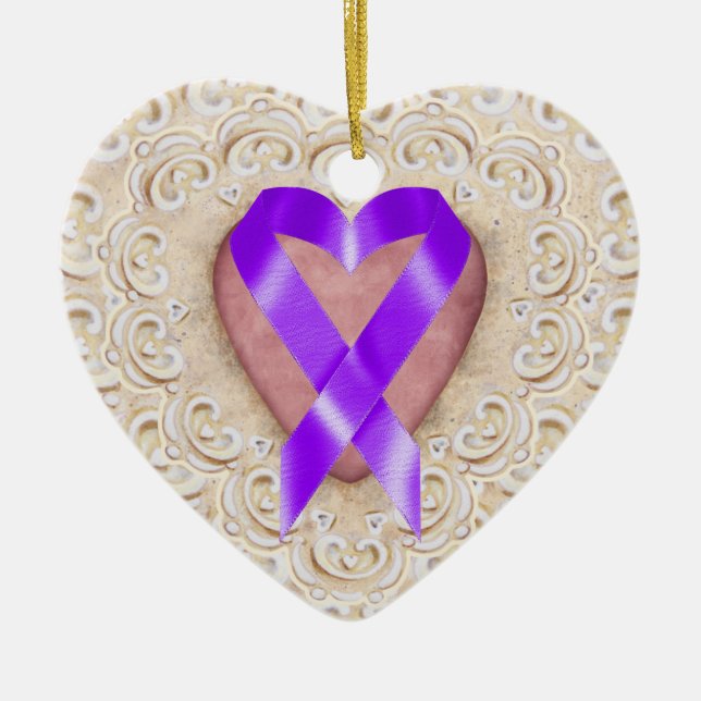 Pancreatic Cancer Ribbon From the Heart - SRF Ceramic Ornament (Front)