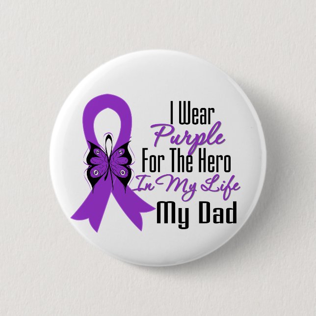 Pancreatic Cancer Ribbon My Hero My Dad 6 Cm Round Badge (Front)