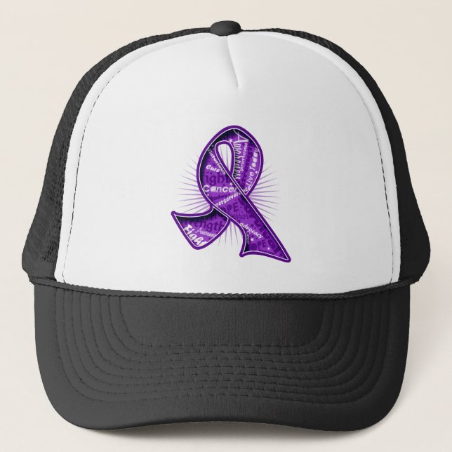 Pancreatic Cancer Slogan Watermark Ribbon Trucker Hat (Front)